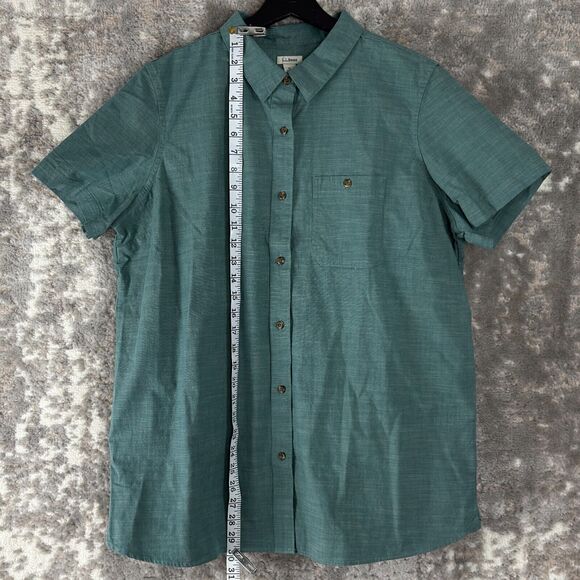 LL Bean Womens Size XL Cotton Button Shirt Green Short Sleeve Casual Collared - Picture 2 of 10
